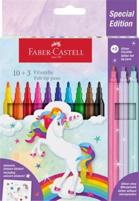 Filctoll készlet, FABER-CASTELL "Unikornis" 10 különböző szín + 3 csillámos